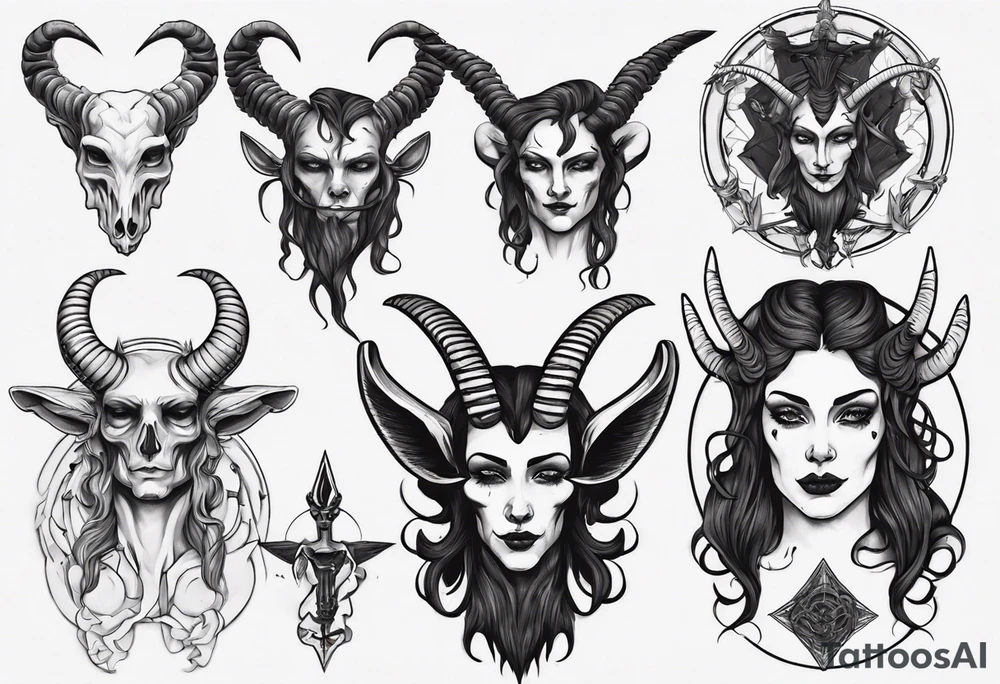 human like Baphomet friendly but dark and large no flowers tattoo idea