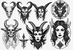 human like Baphomet friendly but dark and large no flowers tattoo idea