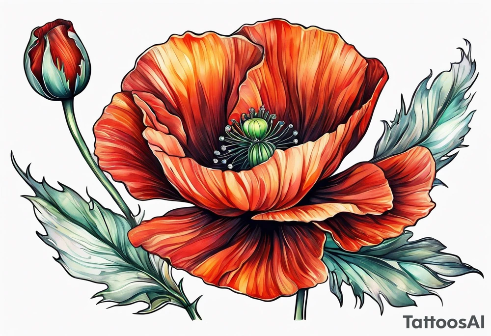 Long poppy flower no outline tattoo idea