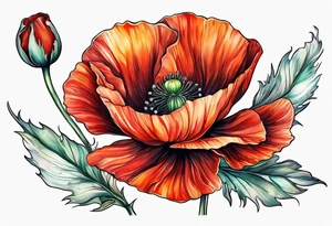 Long poppy flower no outline tattoo idea