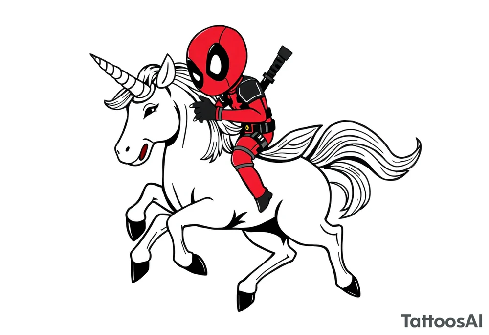 Deadpool riding unicorn tattoo idea