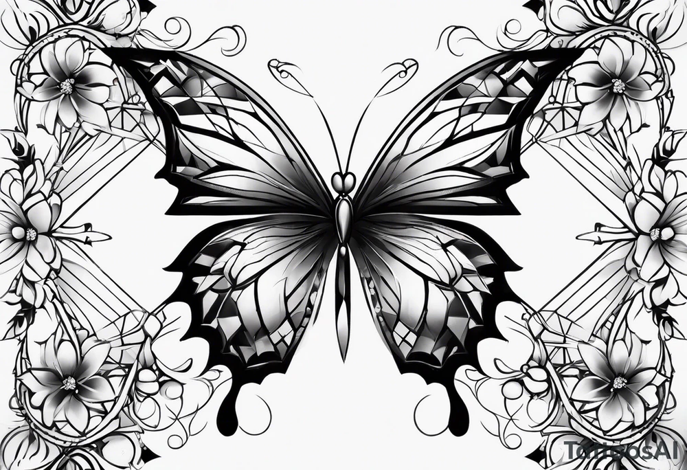Soft butterfly on Indra's diamond network background tattoo idea
