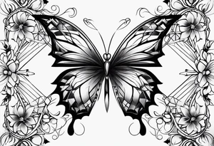 Soft butterfly on Indra's diamond network background tattoo idea