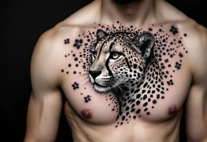 realistic cheetah covering the entire side chest with the number 62 tattoo idea