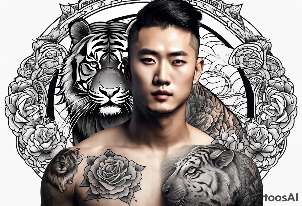 Shoulder tattoo Korean with a Rat, pig, tiger, dog, snake tattoo idea