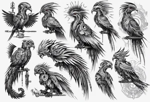 Cyberpunk Guatemalan Quetzal tattoo idea