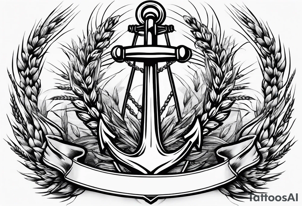 anchor with two wheat sheaves tattoo idea