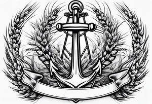 anchor with two wheat sheaves tattoo idea