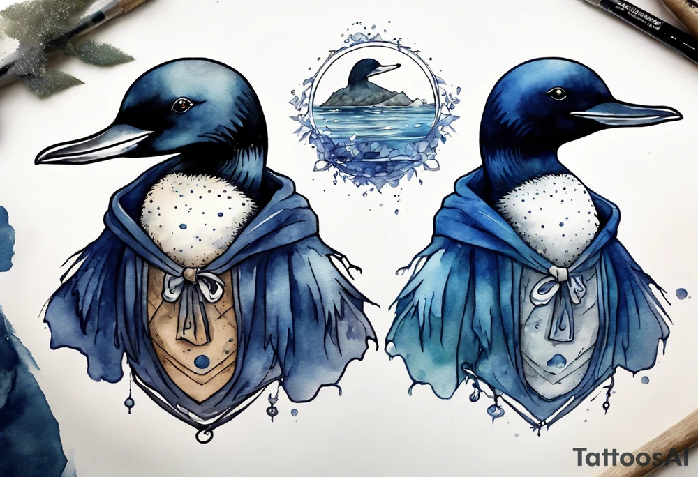 a loon wearing a dark blue cloak tattoo idea
