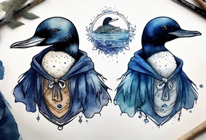a loon wearing a dark blue cloak tattoo idea