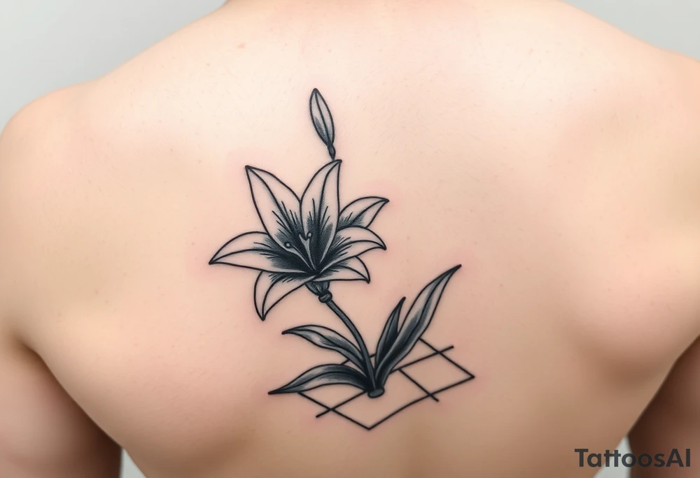 bathroom with lily coming up out of tile floor tattoo idea