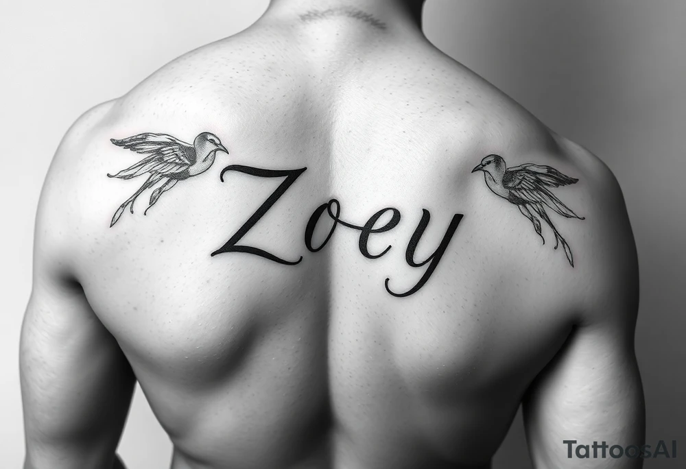 Arm tattoo for men with the name Zoey tattoo idea