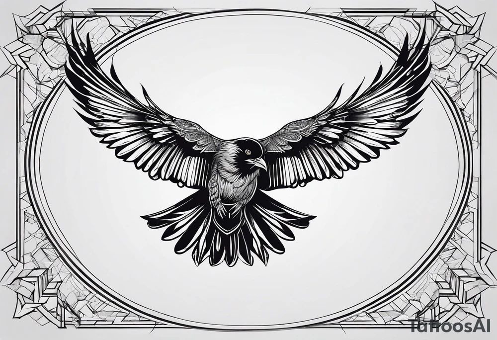 symmetrical outlines of a flying crow, without bows tattoo idea