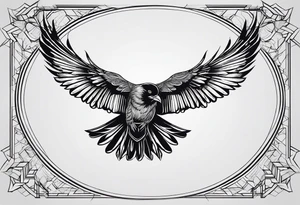 symmetrical outlines of a flying crow, without bows tattoo idea