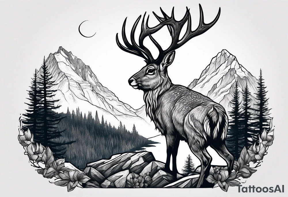 jackelope mountain forest tattoo idea
