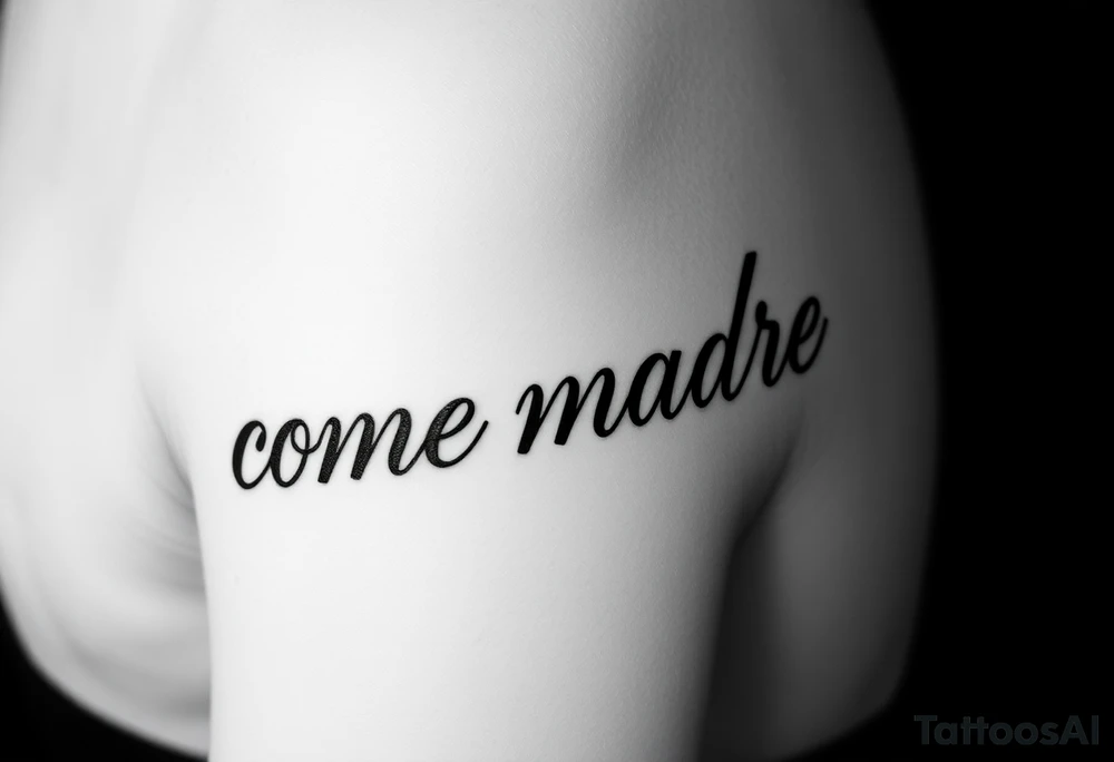 i want the phrase “ come madre ” in script cursive  writing on a female on the inside of her left arm where the elbow crease is tattoo idea