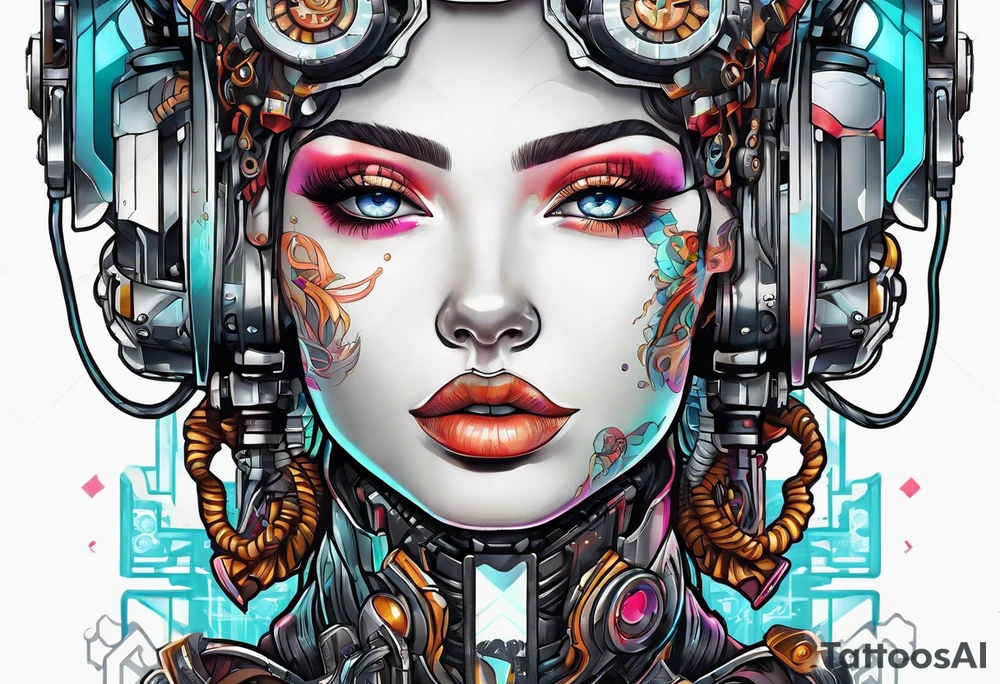 pop art cyborg girl tattoo idea