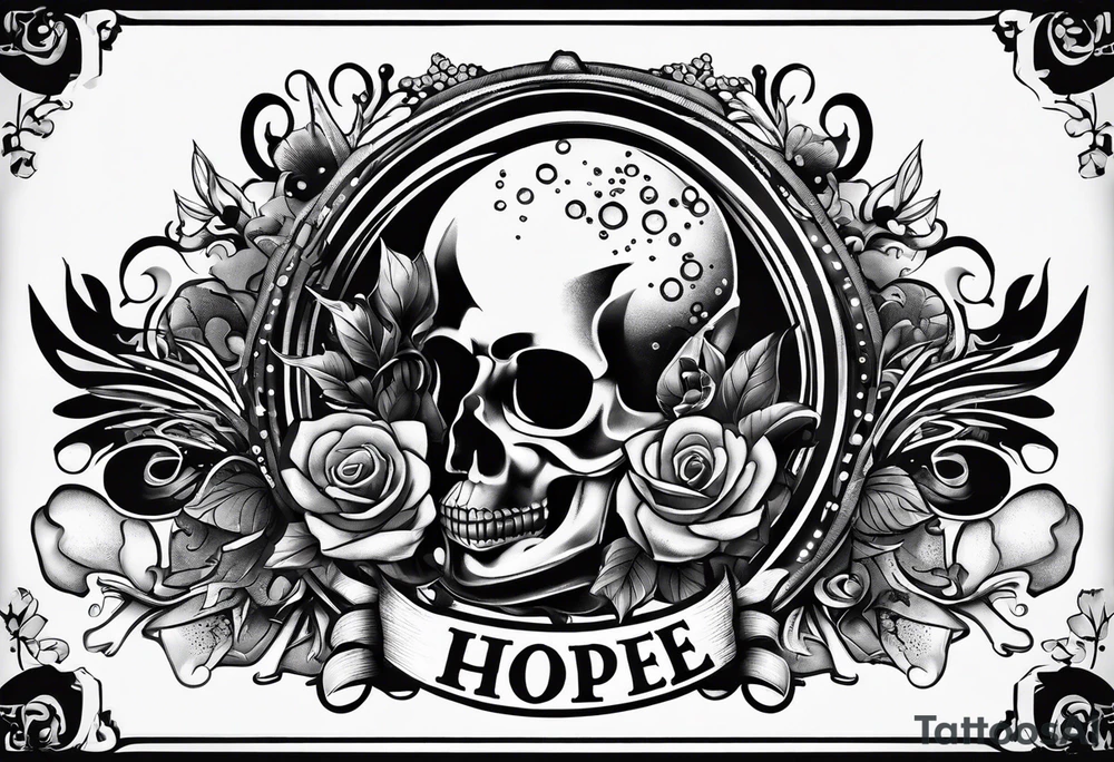 polka trash style tattoo that depicts hope and has lettering that says fuck cancer tattoo idea