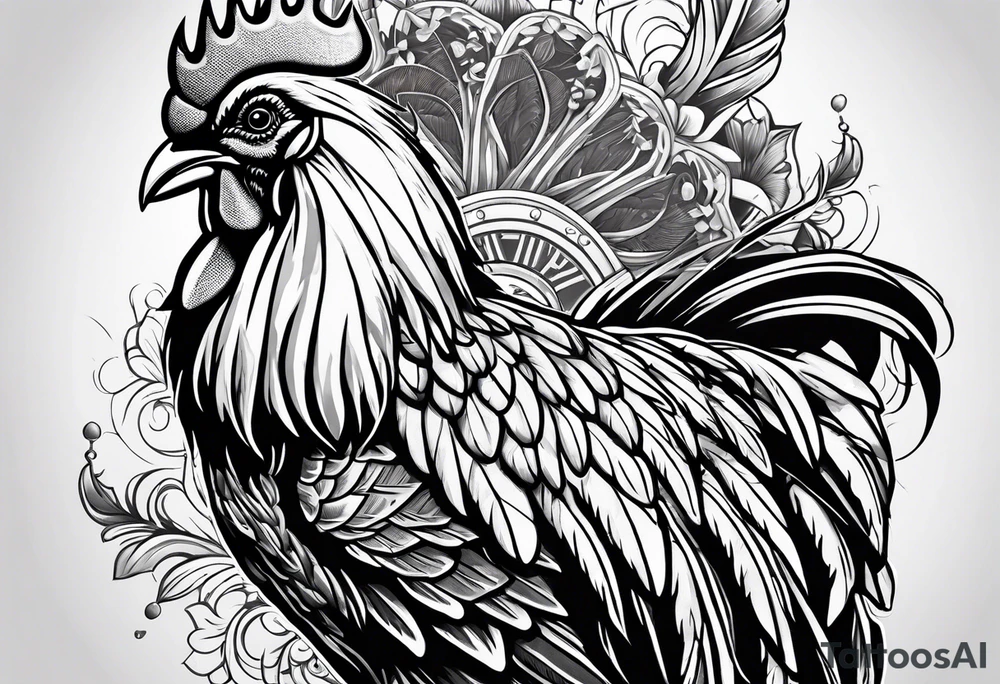 rooster holding a machine gun tattoo idea