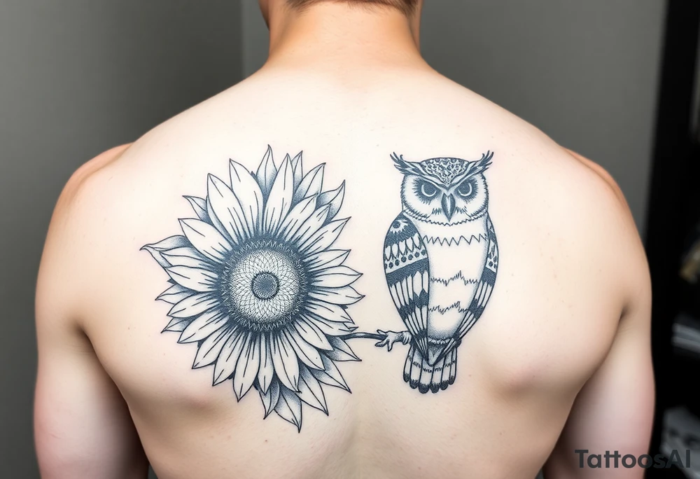 Sunflower and owl design tattoo idea