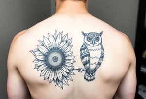 Sunflower and owl design tattoo idea