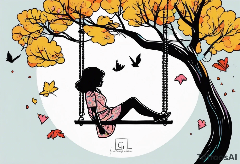 Wollow tree. Girl on a swing. tattoo idea