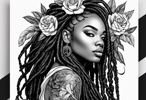 Black woman with long locs and flowers tattoo idea