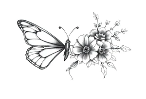Butterfly left half real right half floral tattoo idea