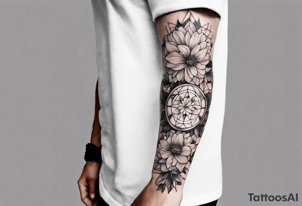 Man’s forearm tattoo with September birth flowers and the verse Ephesians 5:25 tattoo idea