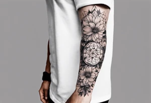 Man’s forearm tattoo with September birth flowers and the verse Ephesians 5:25 tattoo idea