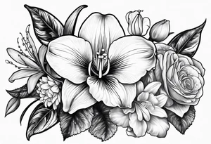 Rose, orchid, lily, marigolds, hydrangeas, begonia, dog wood, gerber daisies tattoo idea