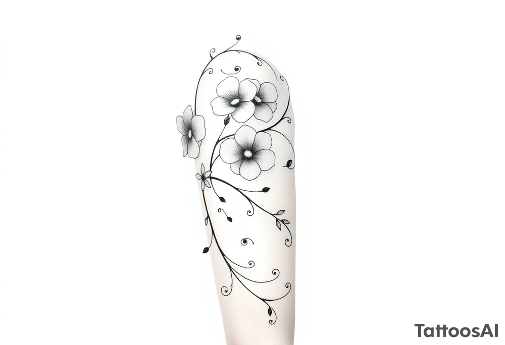 Swirly, art deco, filigree style entangled morning glory vine tattoo idea