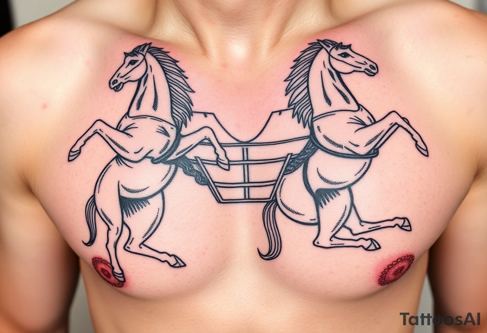 Symmetrical rearing Roman chariot horses tattoo idea