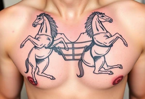 Symmetrical rearing Roman chariot horses tattoo idea