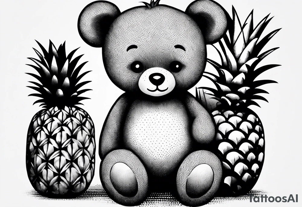 Teddy Bear hugging pineapple tattoo idea