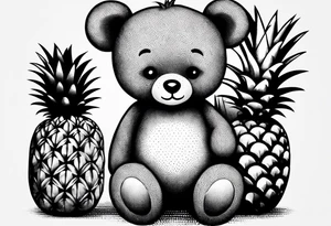 Teddy Bear hugging pineapple tattoo idea