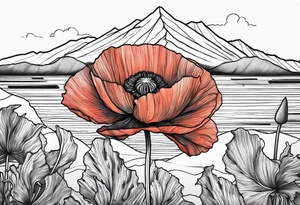 Poppy flower with colorado mountains and the ocean tattoo idea