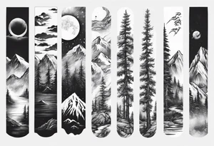 men’s arm sleeve mountains branches tattoo idea