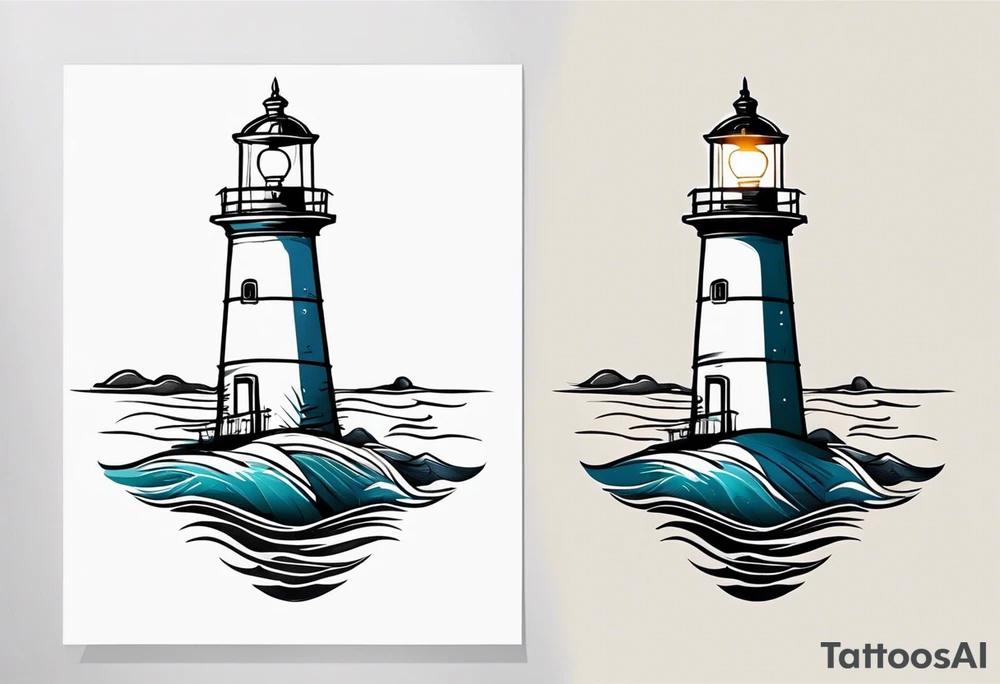 farol no oceano em mar agitado tattoo idea