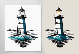 farol no oceano em mar agitado tattoo idea
