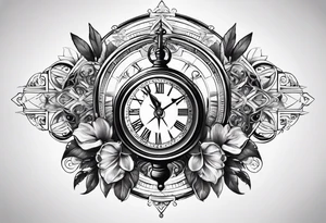 Latin cross with clock on top of it and  compass under tattoo idea