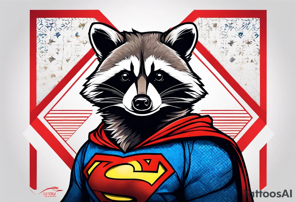 raccoon wearing a Superman hoodie tattoo idea