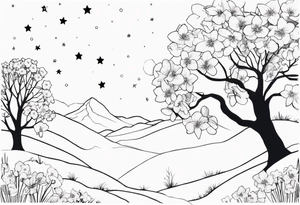 Winter sky, flowers, stars, violets, primroses, daffodil, jonquil, snow, oak tree tattoo idea