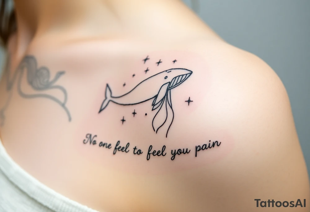52hz Whale and jellyfish among the stars with the words No one can feel your pain 5x5 size tattoo idea