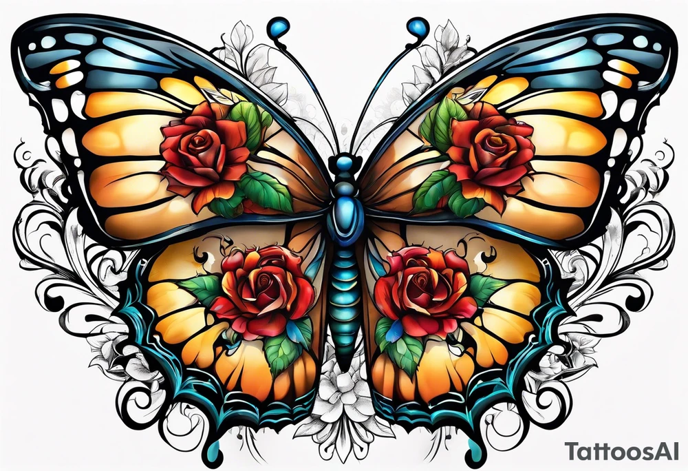 animal butterfly , flower rose, sunflower, tattoo idea
