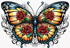 animal butterfly , flower rose, sunflower, tattoo idea
