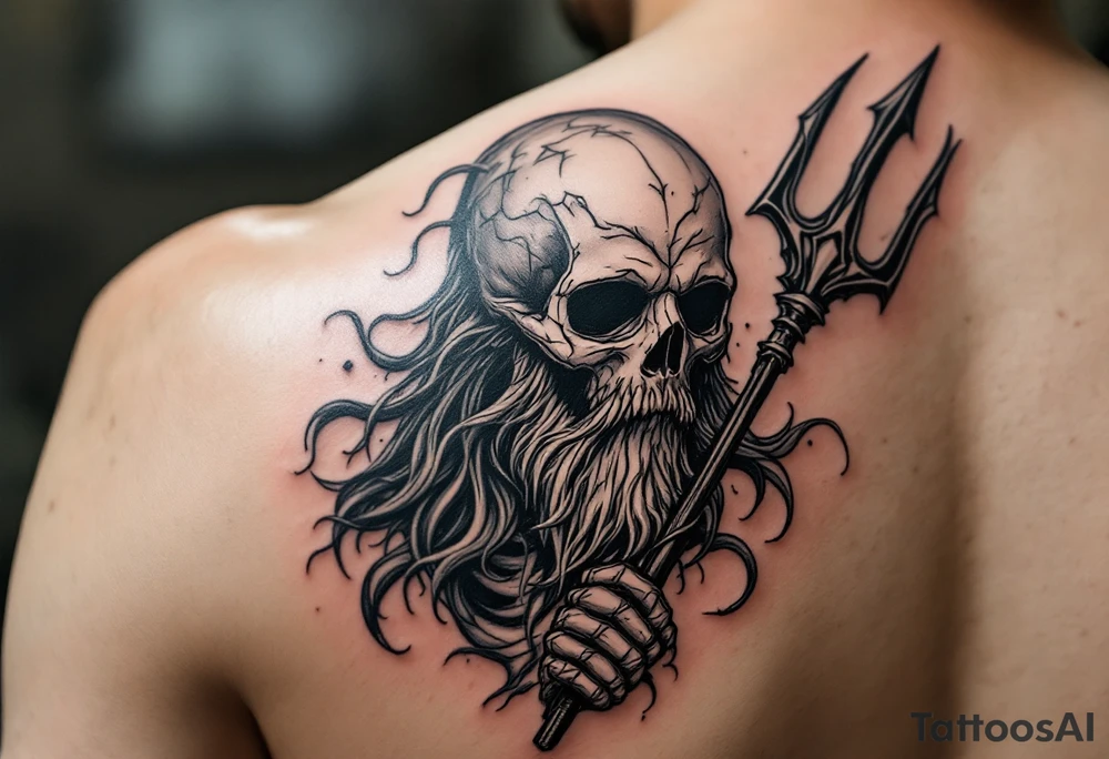 skeleton Poseidon with trident tattoo idea
