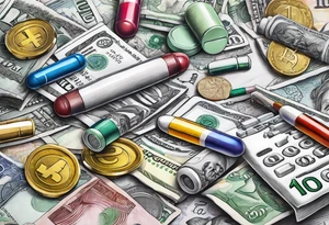 pills, drugs, euro bank notes and currency, bank cheques, police, walkietalkies tattoo idea