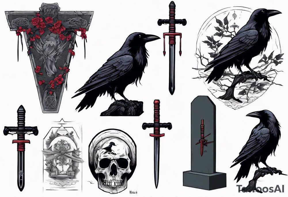 Raven on the grave with the katana tattoo idea