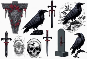 Raven on the grave with the katana tattoo idea